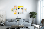 Σύνθεση με πίνακες Καμβάδες Colors and Floral - 4 Τεμάχια 30x 20 & 1 Tεμάχιο 60 X 40