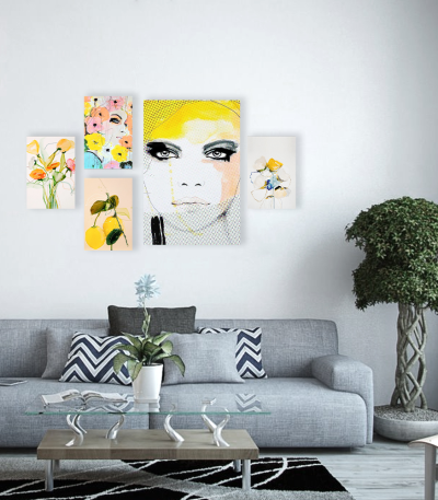 Σύνθεση με πίνακες Καμβάδες Colors and Floral - 4 Τεμάχια 30x 20 & 1 Tεμάχιο 60 X 40