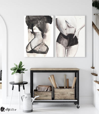 Σύνθεση με πίνακες Καμβάδες : Woman Watercolor Silhouette - 2 Τεμάχια 70x50
