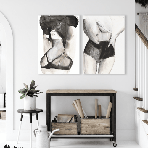 Σύνθεση με πίνακες Καμβάδες : Woman Watercolor Silhouette - 2 Τεμάχια 70x50