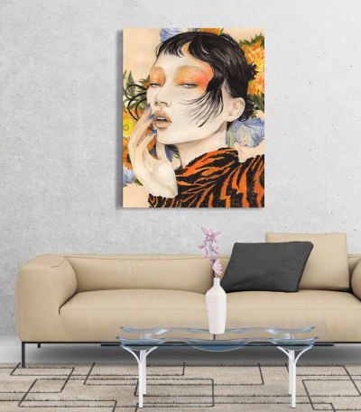Πίνακας σε Καμβά : Korean Girl Tiger Stripes
