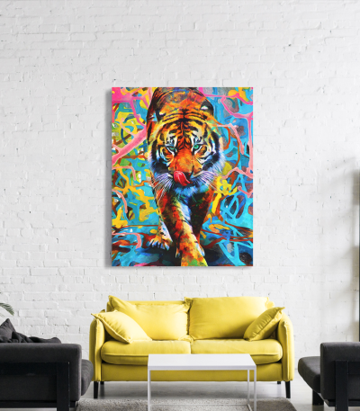 Πίνακας σε Καμβά : Colorful Tiger Art
