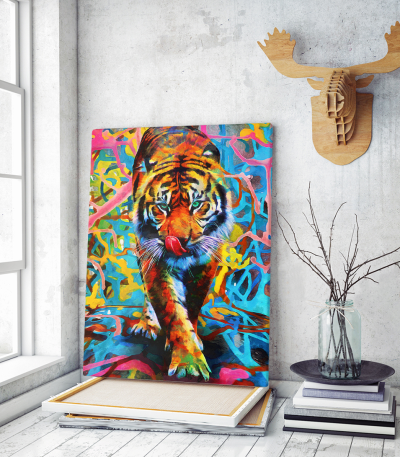 Πίνακας σε Καμβά : Colorful Tiger Art