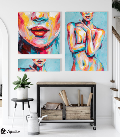Σύνθεση Με Πίνακες Καμβάδες 105x70- 3 Τεμάχια - Abstract Lady