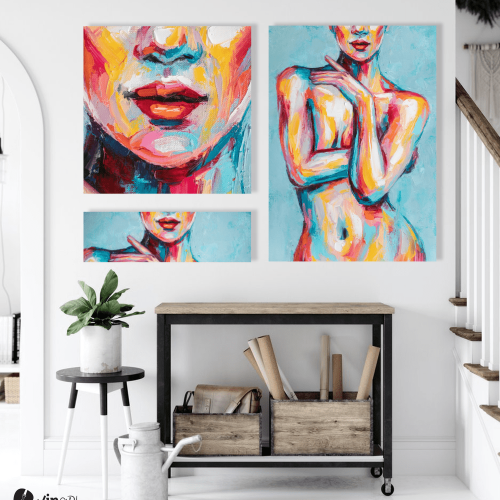 Σύνθεση Με Πίνακες Καμβάδες 105x70- 3 Τεμάχια - Abstract Lady