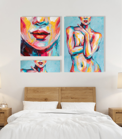 Σύνθεση Με Πίνακες Καμβάδες 105x70- 3 Τεμάχια - Abstract Lady