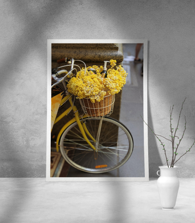 Εκτύπωση σε Αφίσα Χαρτί Yellow Flowers and Bike