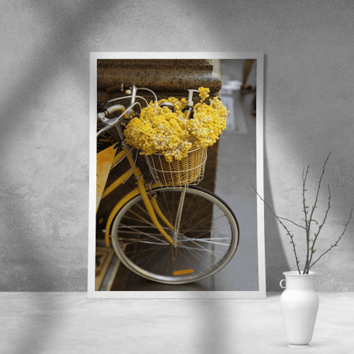 Εκτύπωση σε Αφίσα Χαρτί Yellow Flowers and Bike