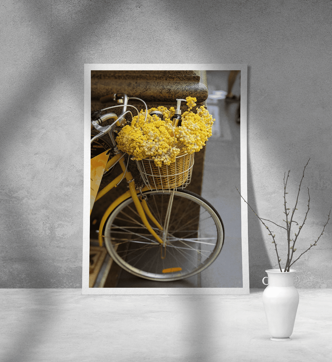 Εκτύπωση σε Αφίσα Χαρτί Yellow Flowers and Bike Εκτύπωση σε Αφίσα Χαρτί Yellow Flowers and Bike