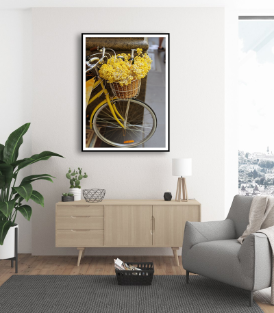 Εκτύπωση σε Αφίσα Χαρτί Yellow Flowers and Bike