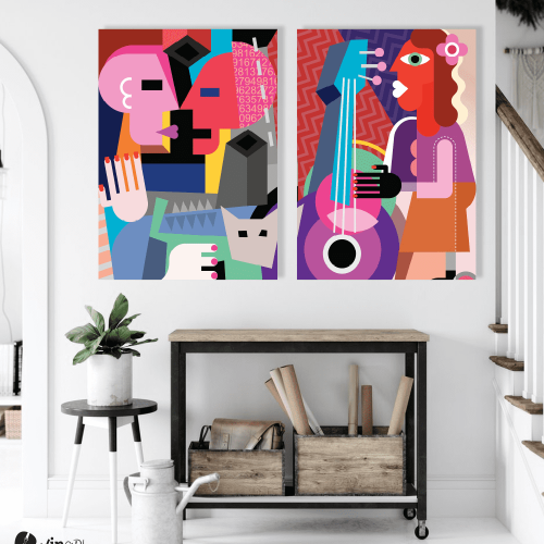 Σύνθεση με πίνακες Καμβάδες : Colorful Abstract Canvas - 2 Τεμάχια 70x50