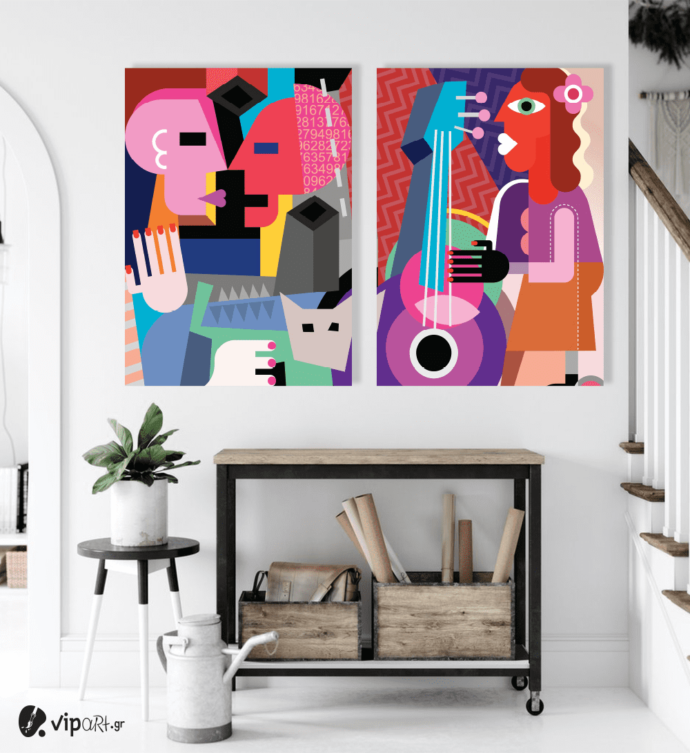 Σύνθεση με πίνακες Καμβάδες : Colorful Abstract Canvas - 2 Τεμάχια 70x50
