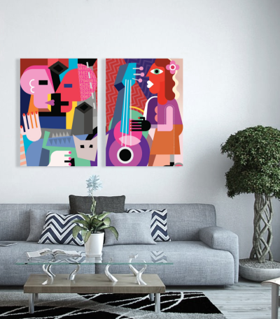 Σύνθεση με πίνακες Καμβάδες : Colorful Abstract Canvas - 2 Τεμάχια 70x50