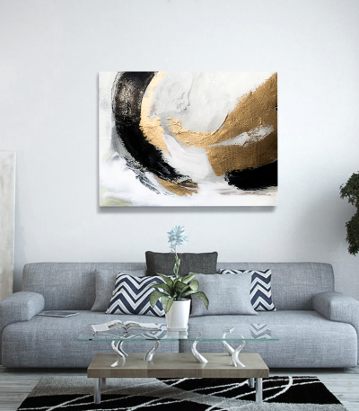 Πίνακας σε Καμβά : Abstract Art White-Black-Gold