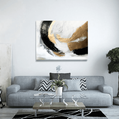 Πίνακας σε Καμβά : Abstract Art White-Black-Gold