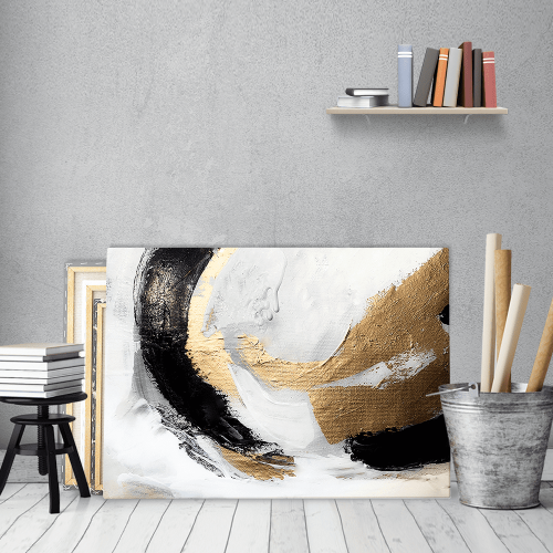 Πίνακας σε Καμβά : Abstract Art White-Black-Gold
