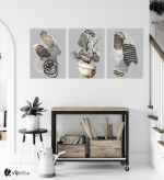 Σύνθεση Με Πίνακες Καμβάδες 70x50 - 3 Τεμάχια - Abstract Grey Gold Black synthesis