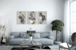 Σύνθεση Με Πίνακες Καμβάδες 70x50 - 3 Τεμάχια - Abstract Grey Gold Black synthesis