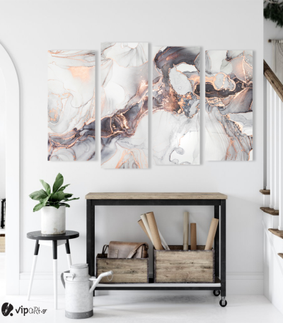 Πίνακας Καμβάς Τετράπτυχος Abstract Marble with Pink Gold