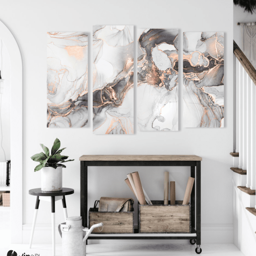 Πίνακας Καμβάς Τετράπτυχος Abstract Marble with Pink Gold