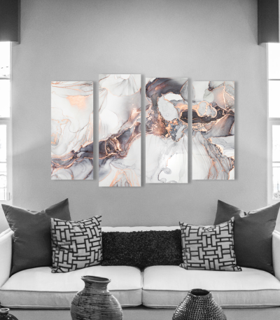 Πίνακας Καμβάς Τετράπτυχος Abstract Marble with Pink Gold