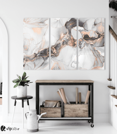 Μοντέρνος Τρίπτυχος Καμβάς Abstract Marble with Pink Gold