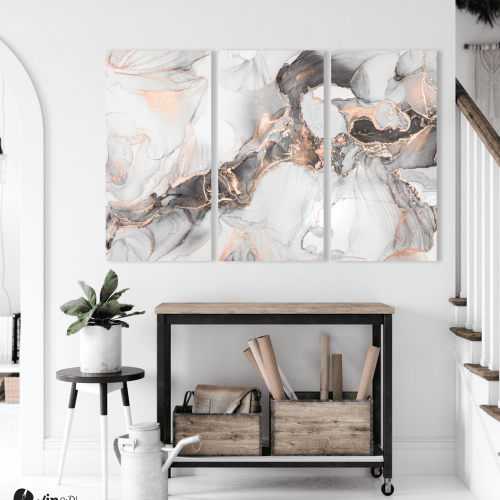 Μοντέρνος Τρίπτυχος Καμβάς Abstract Marble with Pink Gold