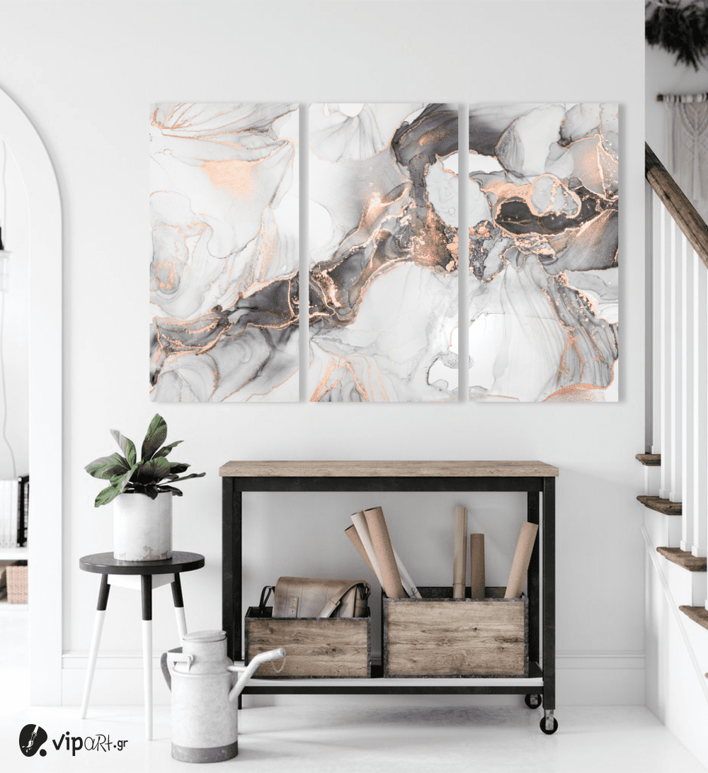 Μοντέρνος Τρίπτυχος Καμβάς Abstract Marble with Pink Gold