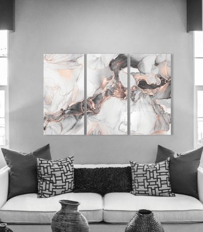 Μοντέρνος Τρίπτυχος Καμβάς Abstract Marble with Pink Gold