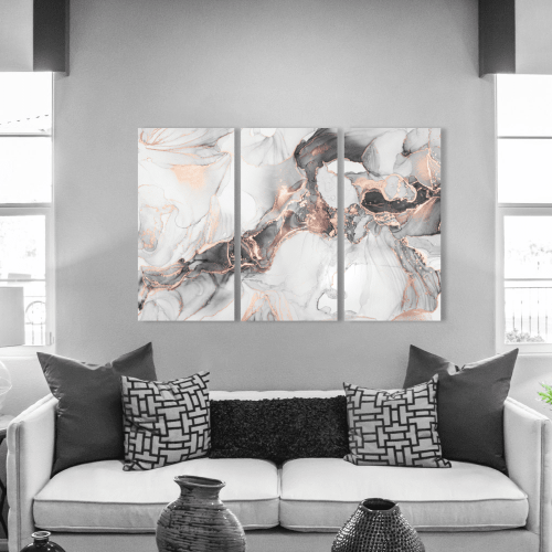 Μοντέρνος Τρίπτυχος Καμβάς Abstract Marble with Pink Gold