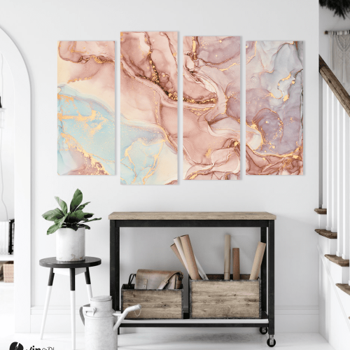 Πίνακας Καμβάς Τετράπτυχος Abstract Pink-Blue-Purple Tone Marble