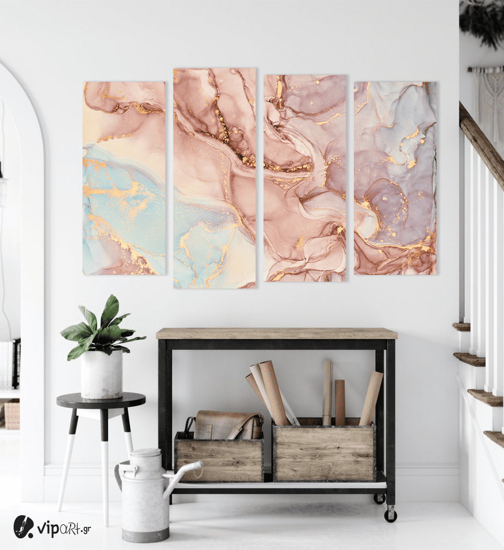 Πίνακας Καμβάς Τετράπτυχος Abstract Pink-Blue-Purple Tone Marble