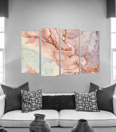 Πίνακας Καμβάς Τετράπτυχος Abstract Pink-Blue-Purple Tone Marble