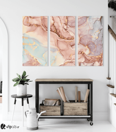 Μοντέρνος Τρίπτυχος Καμβάς Abstract Pink-Blue-Purple Tone Marble