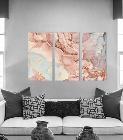 Μοντέρνος Τρίπτυχος Καμβάς Abstract Pink-Blue-Purple Tone Marble