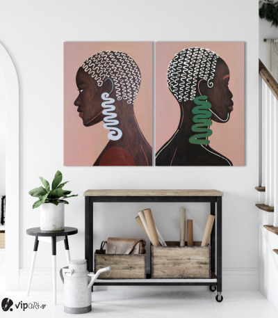 Σύνθεση με πίνακες Καμβάδες :African Woman Jewls - 2 Τεμάχια 70x50