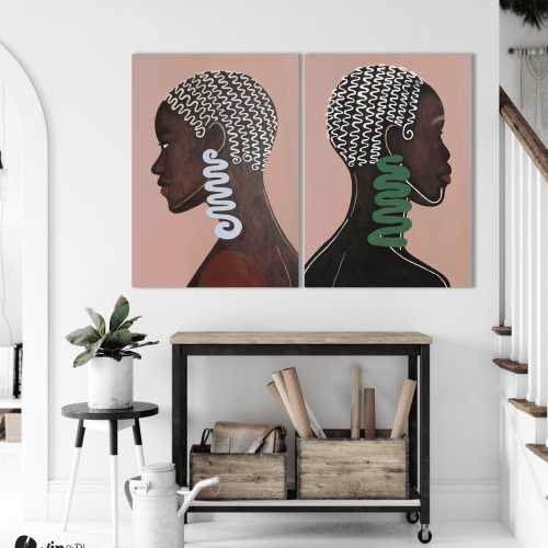 Σύνθεση με πίνακες Καμβάδες :African Woman Jewls - 2 Τεμάχια 70x50