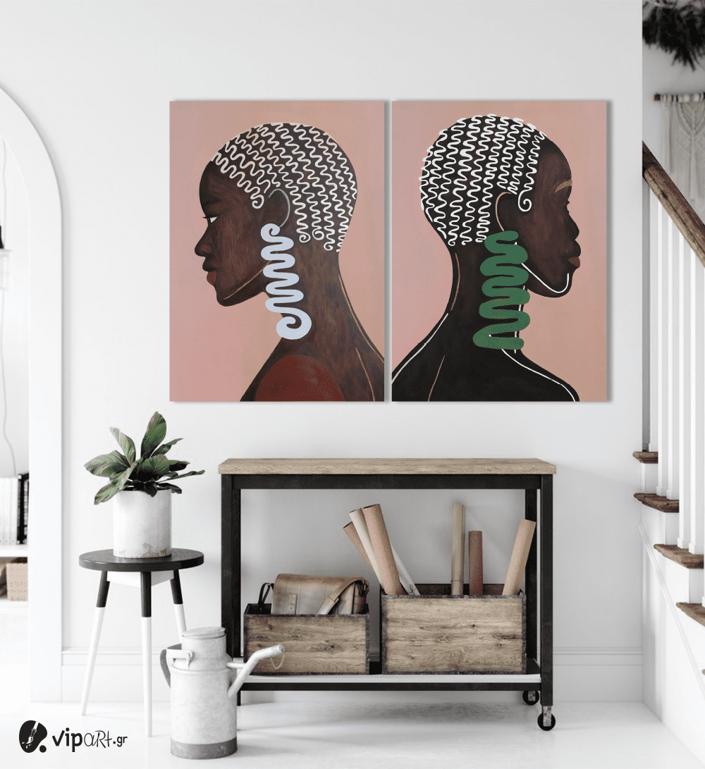 Σύνθεση με πίνακες Καμβάδες :African Woman Jewls - 2 Τεμάχια 70x50