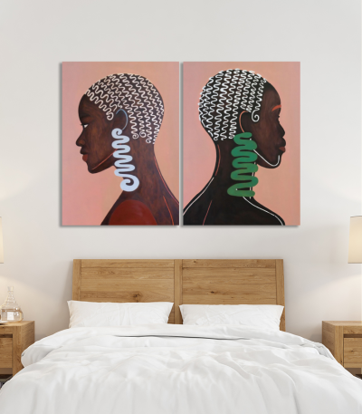 Σύνθεση με πίνακες Καμβάδες :African Woman Jewls - 2 Τεμάχια 70x50