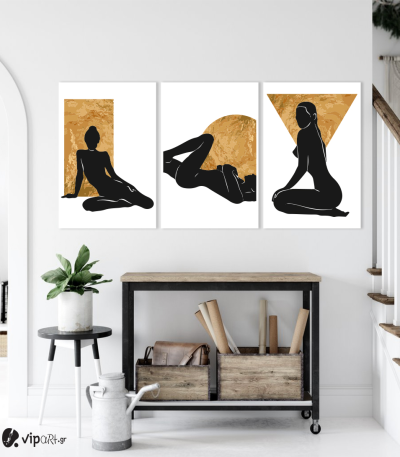 Σύνθεση Με Πίνακες Καμβάδες 60x40 - 3 Τεμάχια - Black Woman Silhuette