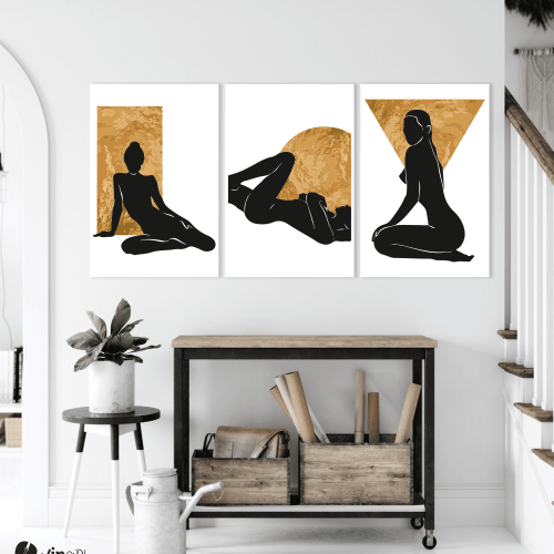 Σύνθεση Με Πίνακες Καμβάδες 60x40 - 3 Τεμάχια - Black Woman Silhuette