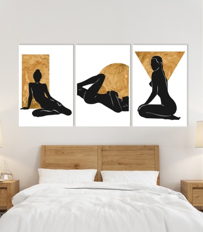 Σύνθεση Με Πίνακες Καμβάδες 60x40 - 3 Τεμάχια - Black Woman Silhuette