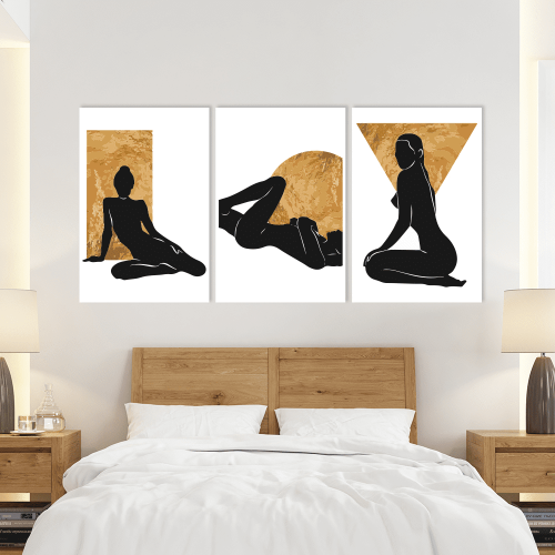 Σύνθεση Με Πίνακες Καμβάδες 60x40 - 3 Τεμάχια - Black Woman Silhuette