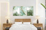 Σύνθεση Με Πίνακες Καμβάδες 60x40 - 3 Τεμάχια - Abstract Alcohol Ink Art With Green White And Gold Tones