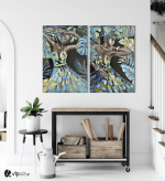 Σύνθεση με πίνακες Καμβάδες :African Tropical Portraits With Blue And Green Tones - 2 Τεμάχια 70x50