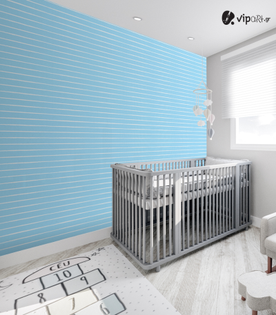 Αυτοκόλλητη Ταπετσαρία Τοίχου : Kids White and Blue Stripes