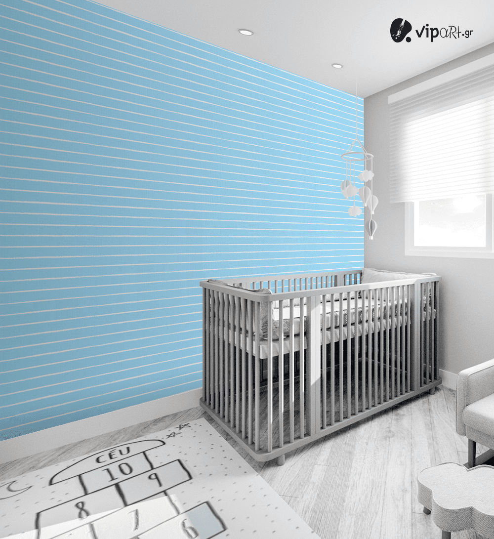 Αυτοκόλλητη Ταπετσαρία Τοίχου : Kids White and Blue Stripes
