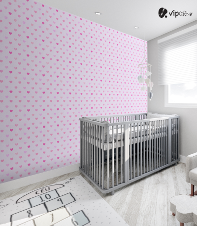 Αυτοκόλλητη Ταπετσαρία Τοίχου : Kids Pink Tone Hearts