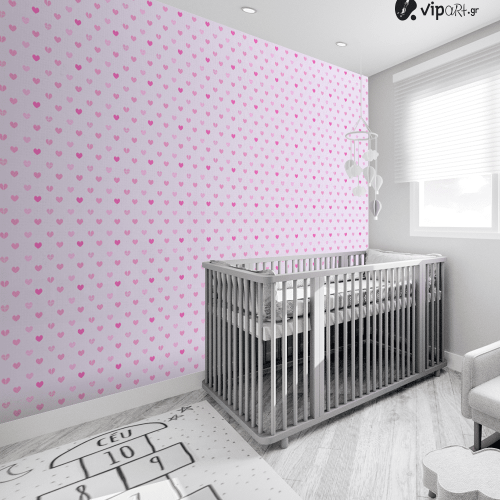 Αυτοκόλλητη Ταπετσαρία Τοίχου : Kids Pink Tone Hearts