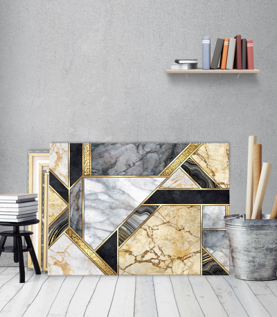 Πίνακας σε Καμβά : Marble with Gold and Black